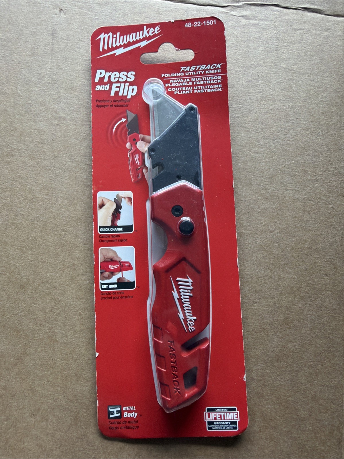 Milwaukee 48-22-1501 Fastback Flip Utility Knife Metal Box Cutter New