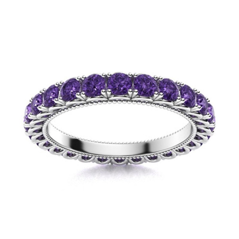 Amethyst Gemstone 925 Silver Engagement Round Prong Valentine Gift Ring