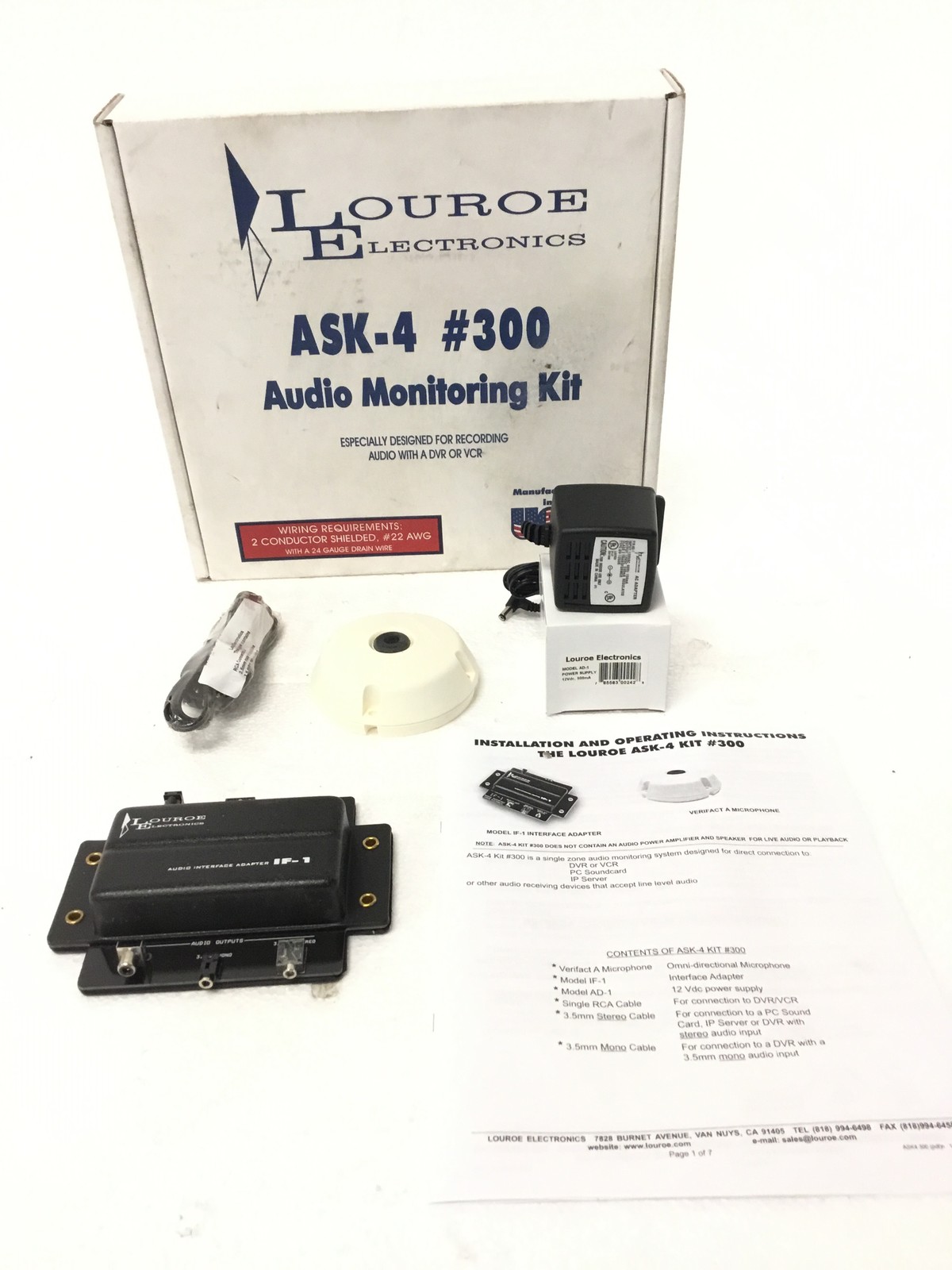 NEW Louroe ASK-4 300 Audio Monitoring Kit Verifact A IF-1 Adapter FREE SHIPPING