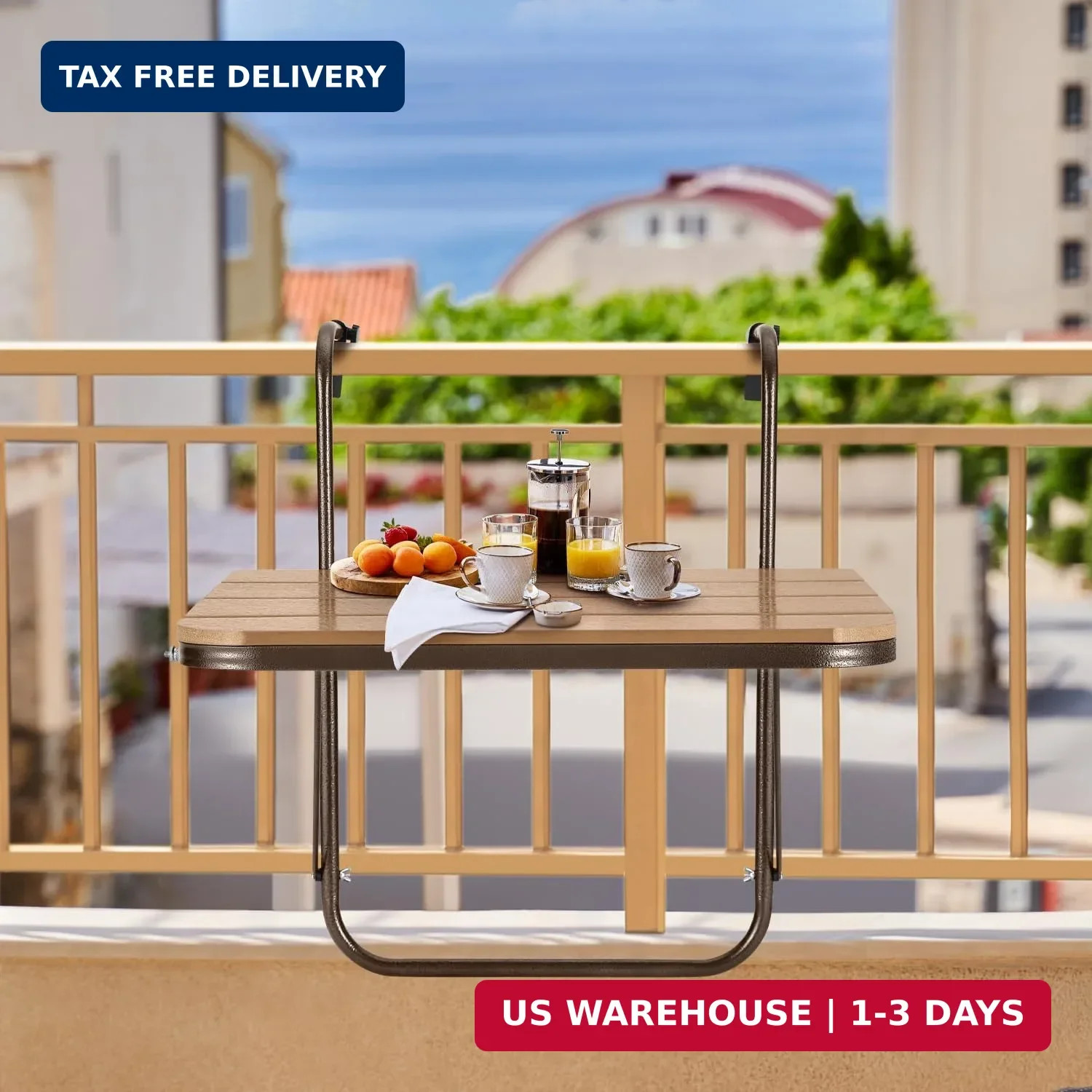 Balcony Railing Table Hanging Folding Balcony Bar Table for Deck Railings Outdoo