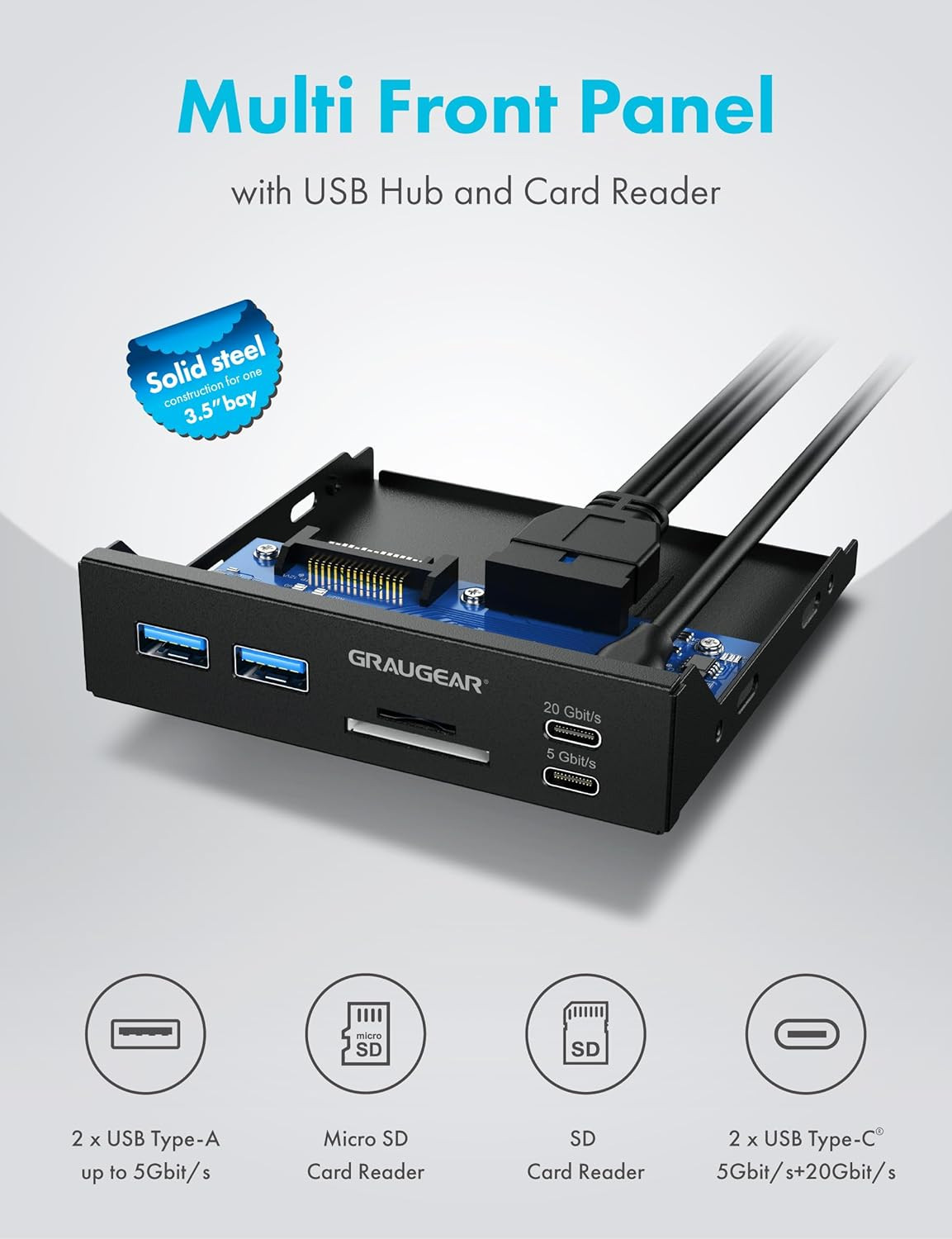 3.5 Inch Front Panel USB C Hub, Sd/Microsd Internal Card Reader