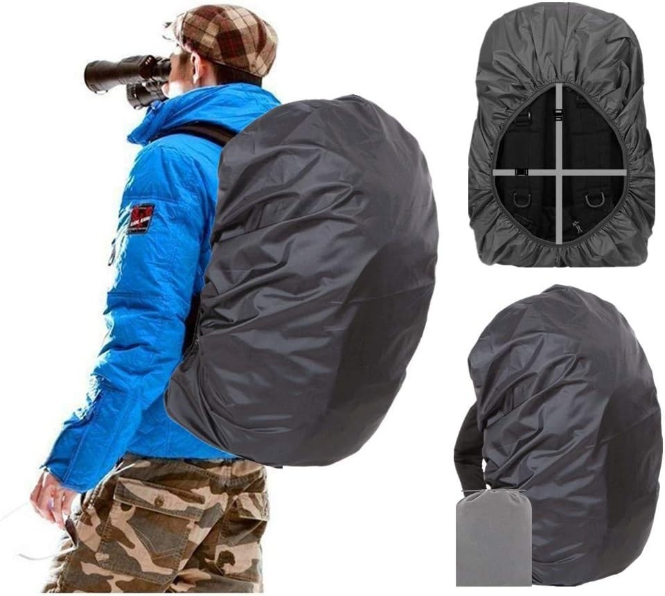 Rip-Resistant Black Waterproof Backpack Cover with Adjustable Strap - 40L
