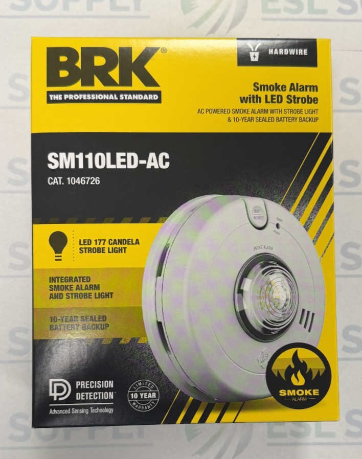 BRK Smoke Alarm 1046726 (SM110LED-AC) Hardwired W/ LED Strobe