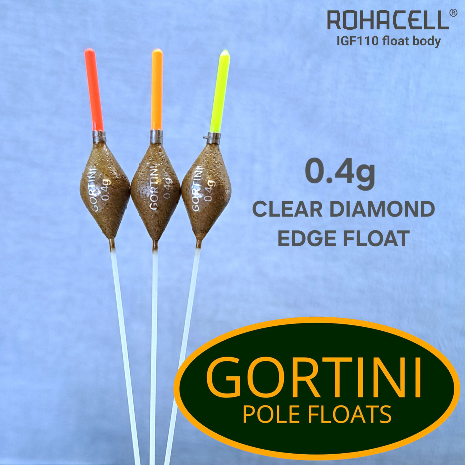 3 no. Handmade GORTINI 0.40g Clear Diamond Edge float. Commercial pole fishing