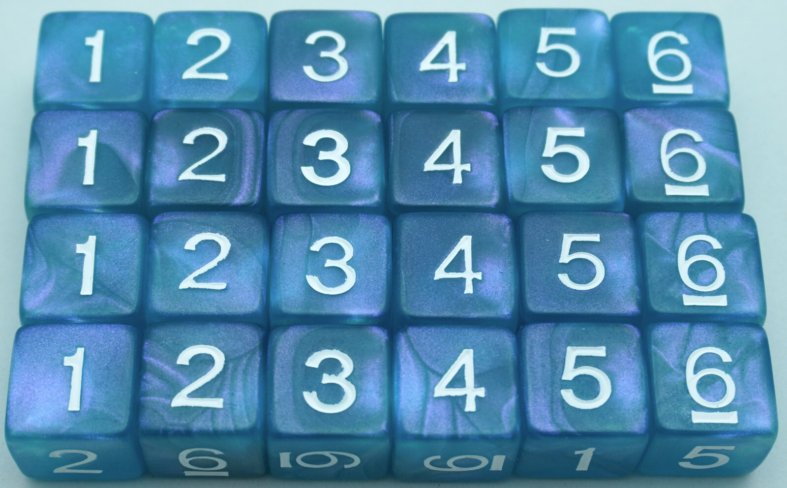 Set of 24 Blue Numerical Dice - 6 Sided - 1-6 - 9/16" Cube - Math Party Games