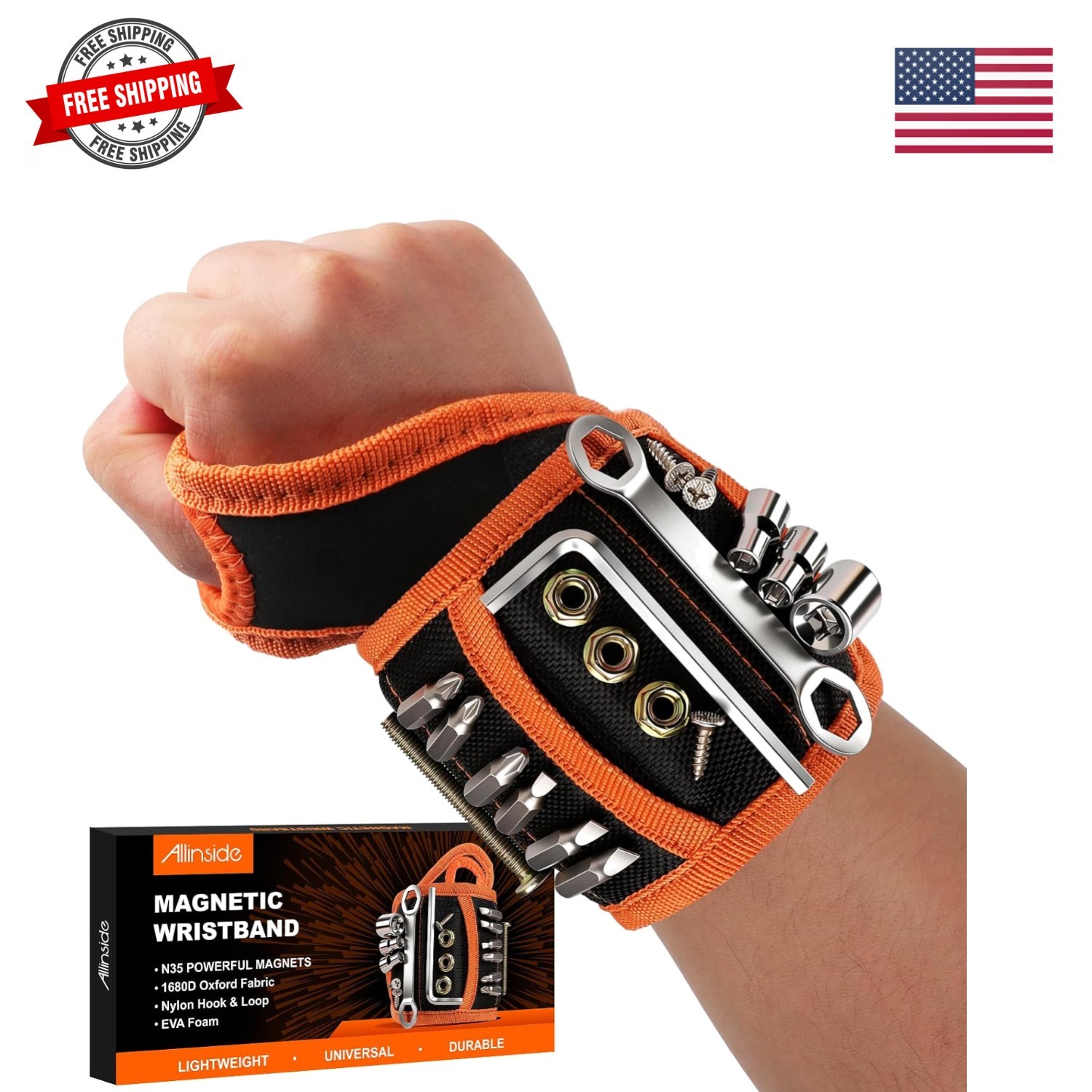 Magnetic Wristband for Tools, Tool Belt Wrist Band with 15 Powerful Magnets, ...
