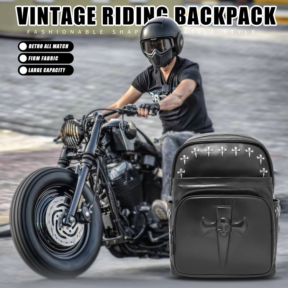 Helmet Bag Motorcycle Backpack Waterproof PU Leather Large Travel