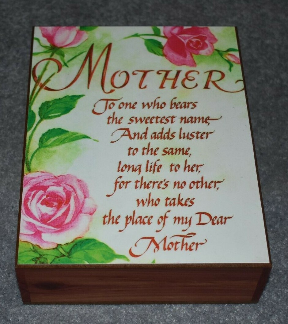 #4743 MOTHER  KEEPSAKE JEWELRY WOOD CEDAR BOX 7" X 9.5"