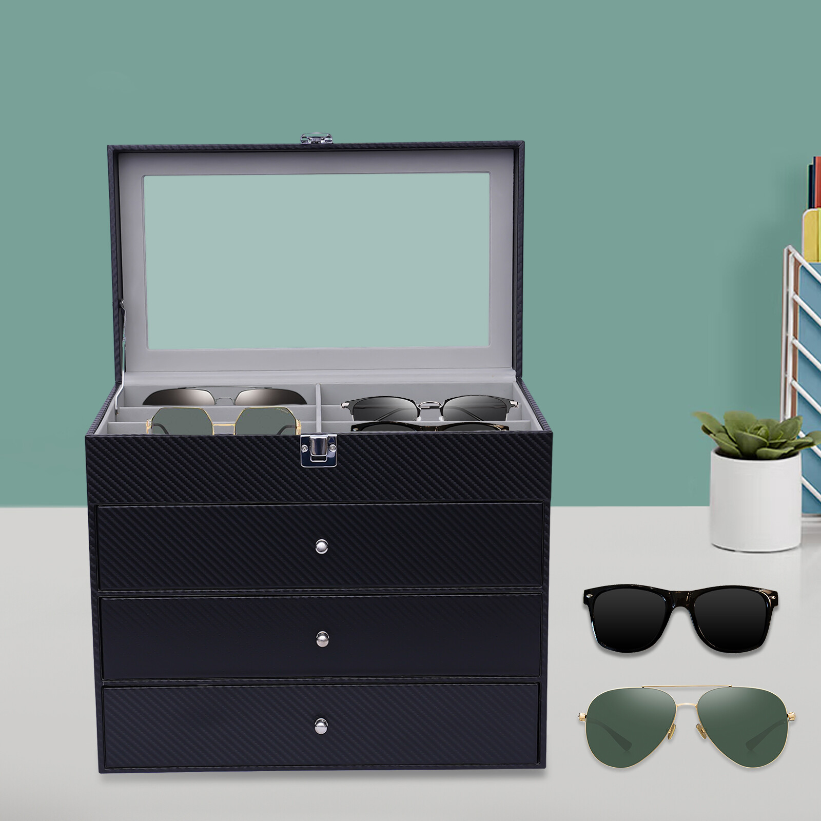 24-Slots Multiple Glasses Organizer Eyeglass Sunglass Storage Box Display Holder
