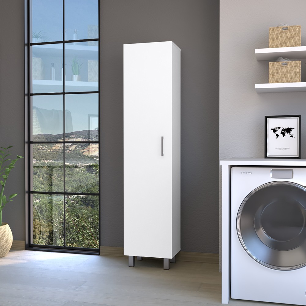 White lock-locked storage cabinet with four shelves, suitable for any style