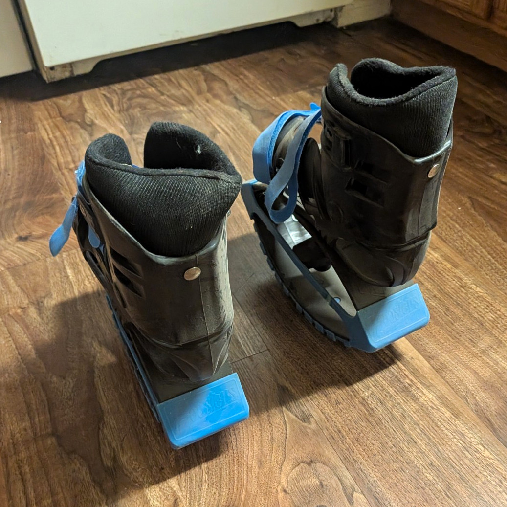 Jumping Stilts Rebound Fitness Boots Adjustable Straps Black/Blue Pair (2)
