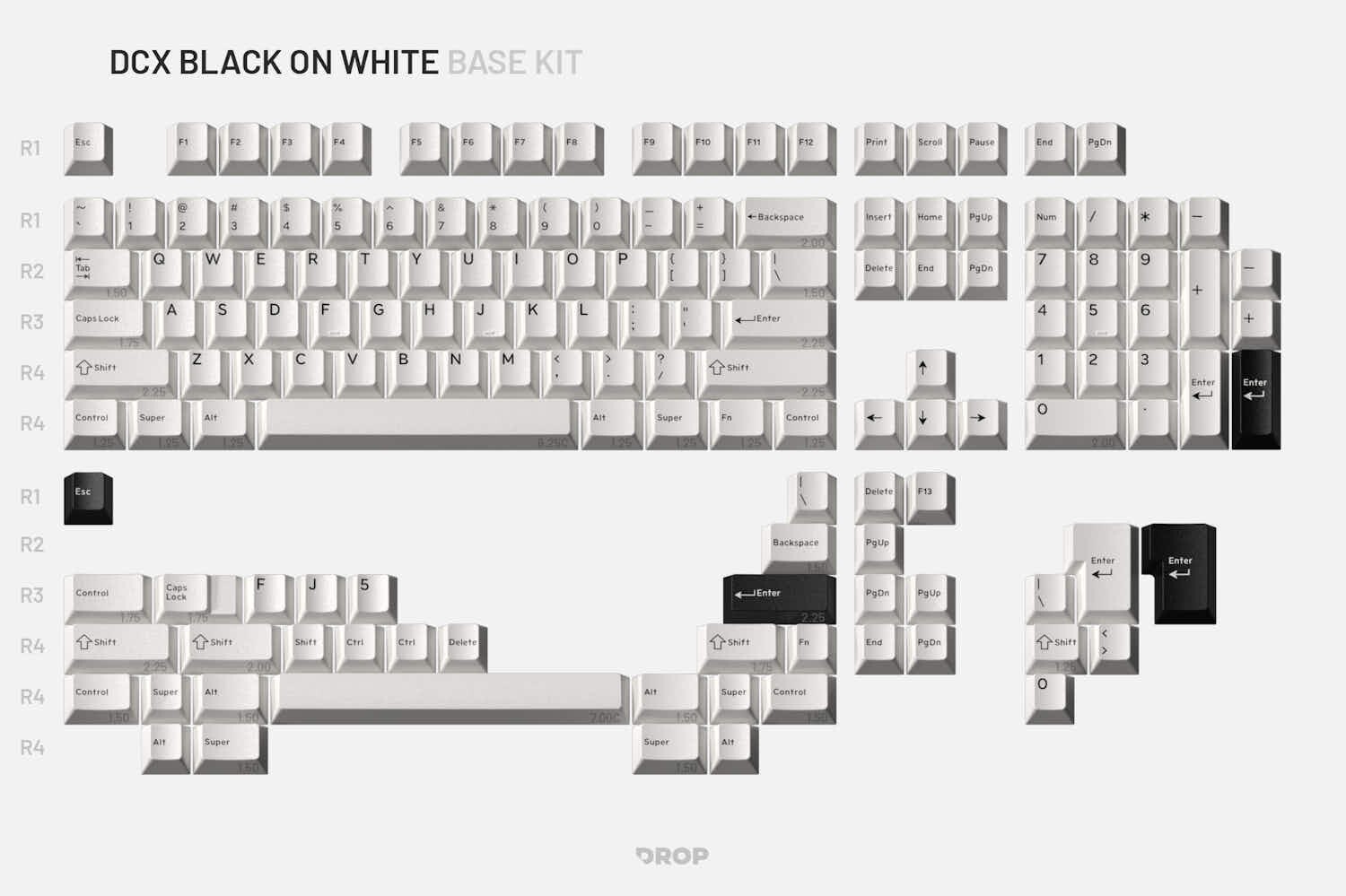 Drop DCX Black-on-White Key Cap Base Kit Set 150 KeyCaps Open Box Free Shipping