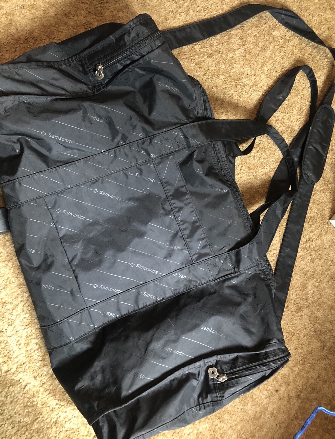 Samsonite Black On Black Nylon Waterproof Duffle Gym Bag 25” X13”x12”