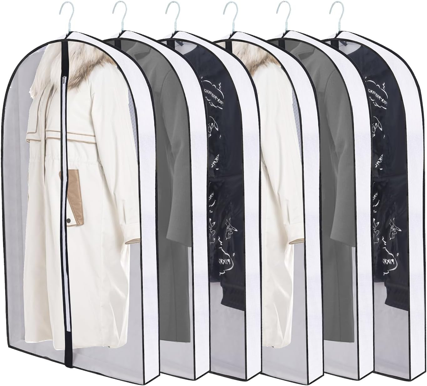 60" Clear Garment Bags - 6 Pack for Clothes Storage & Travel with Gussets