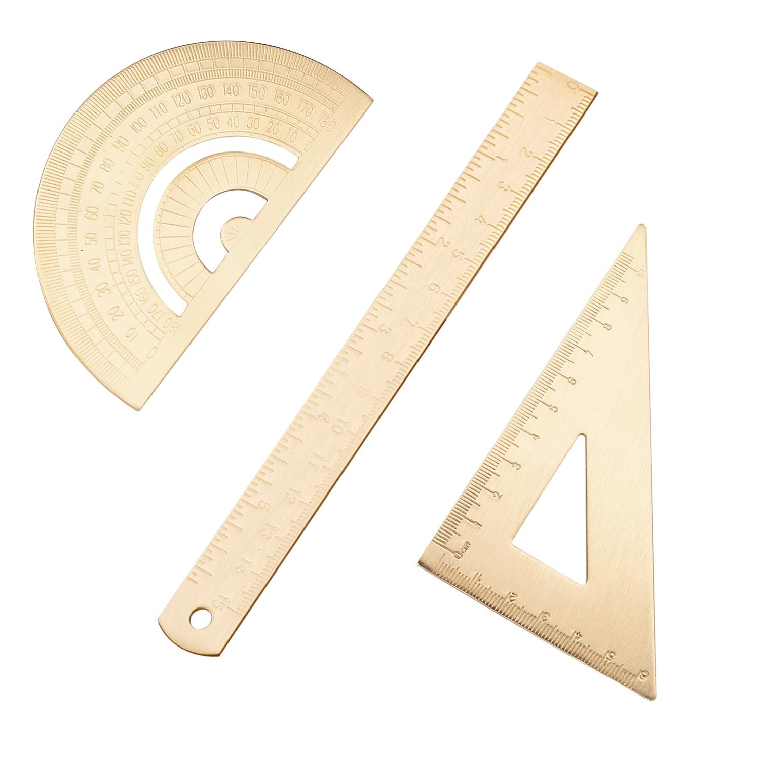 Brass Ruler Set - 180 Protractor, 5.9-inch Straight Ruler, Measuring Tool for...