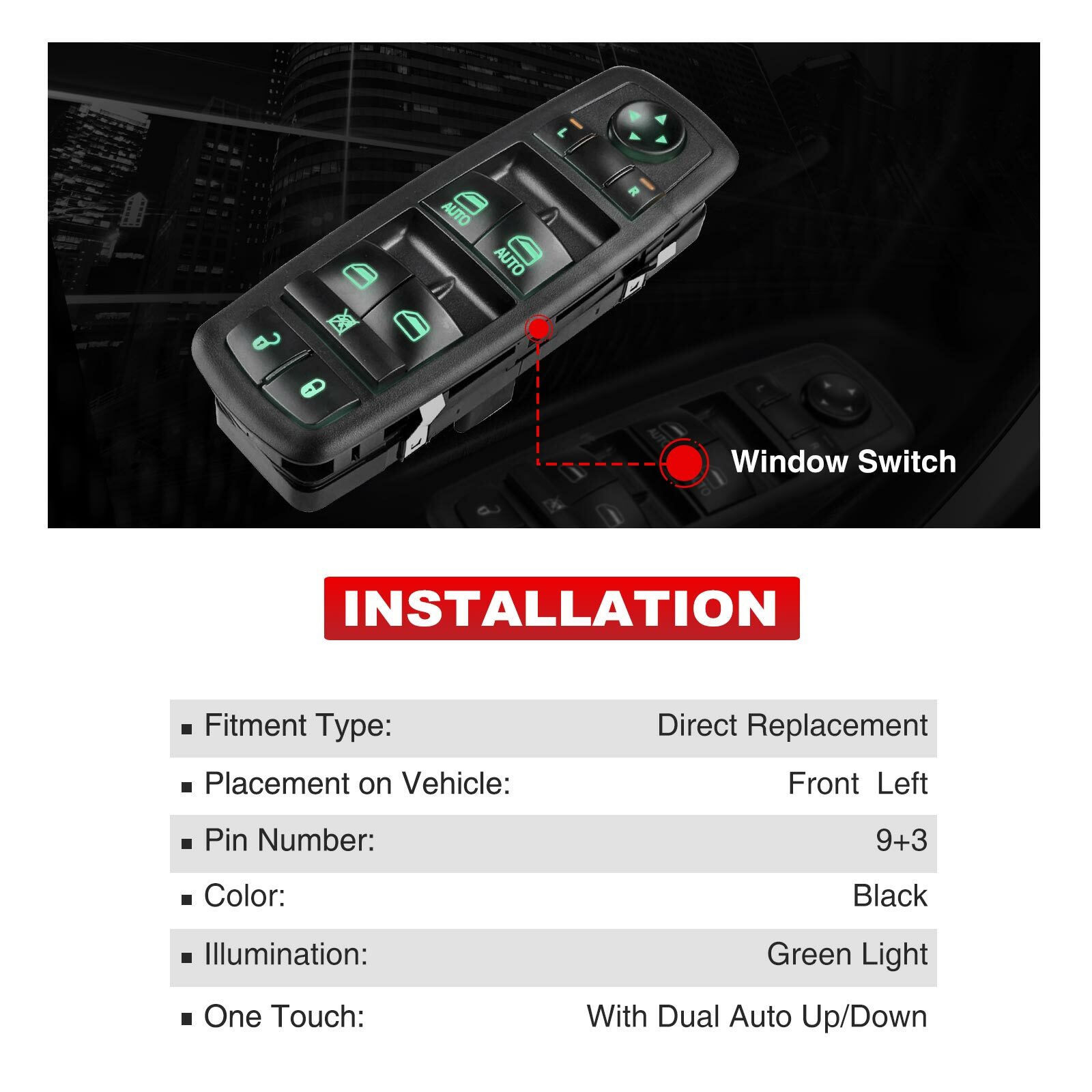 Front Driver Master Power Window Switch for Dodge Ram 1500 2500 3500 2009-2012
