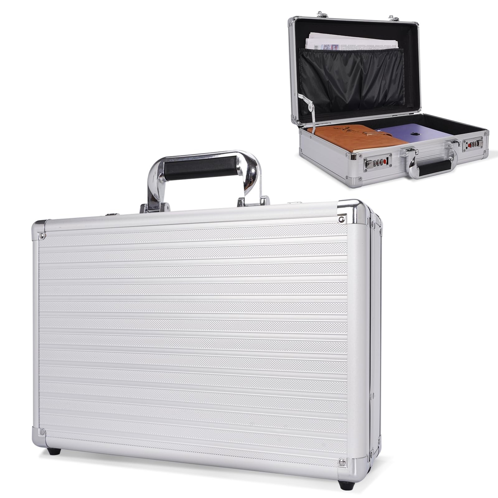 BAGAKE 014pro Locking Briefcase Metal Dual Combination Aluminum Silver