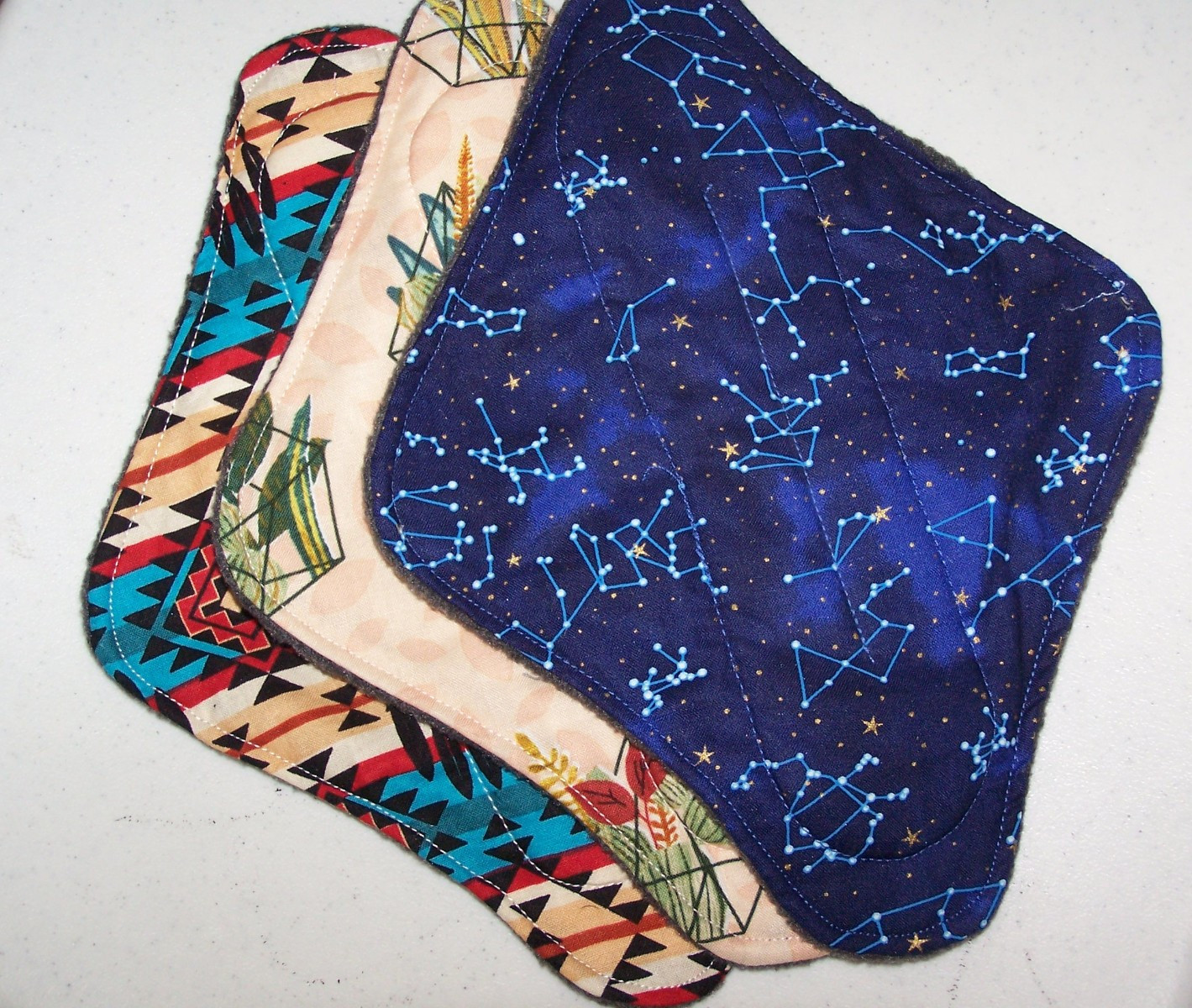 Set of 3 HM  Leakproof  Reusable Cloth pads  10.5 inches in assorted prints