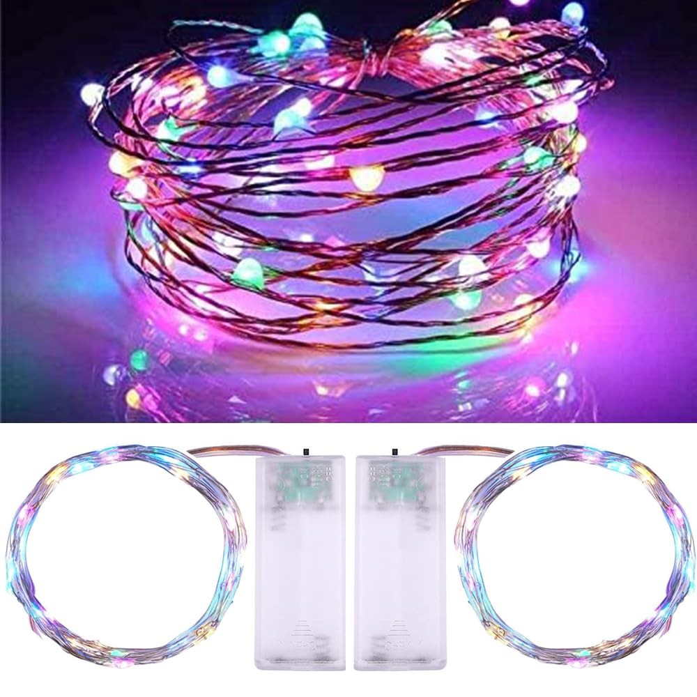 2 Pack 20FT 60 LED Waterproof Fairy String Lights Battery Operated Multi