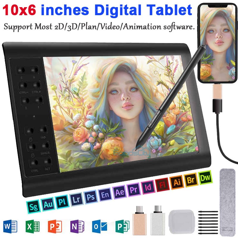 2026 10x6" Digital Graphics Drawing Tablet Artist Board Pad Painting with Pen