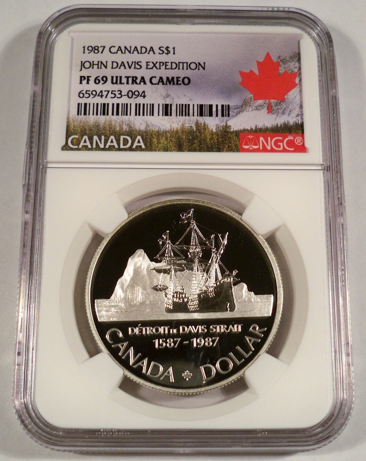 1987 NGC PF69UCAM CANADA SILVER DOLLAR JOHN DAVIS EXPEDITION S$1 ULTRA CAMEO