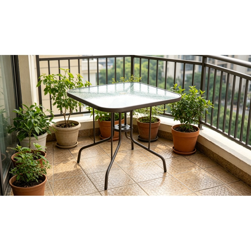 Tangkula 35" Square Patio Dining Table Tempered Glass Top 4-Person Outdoor