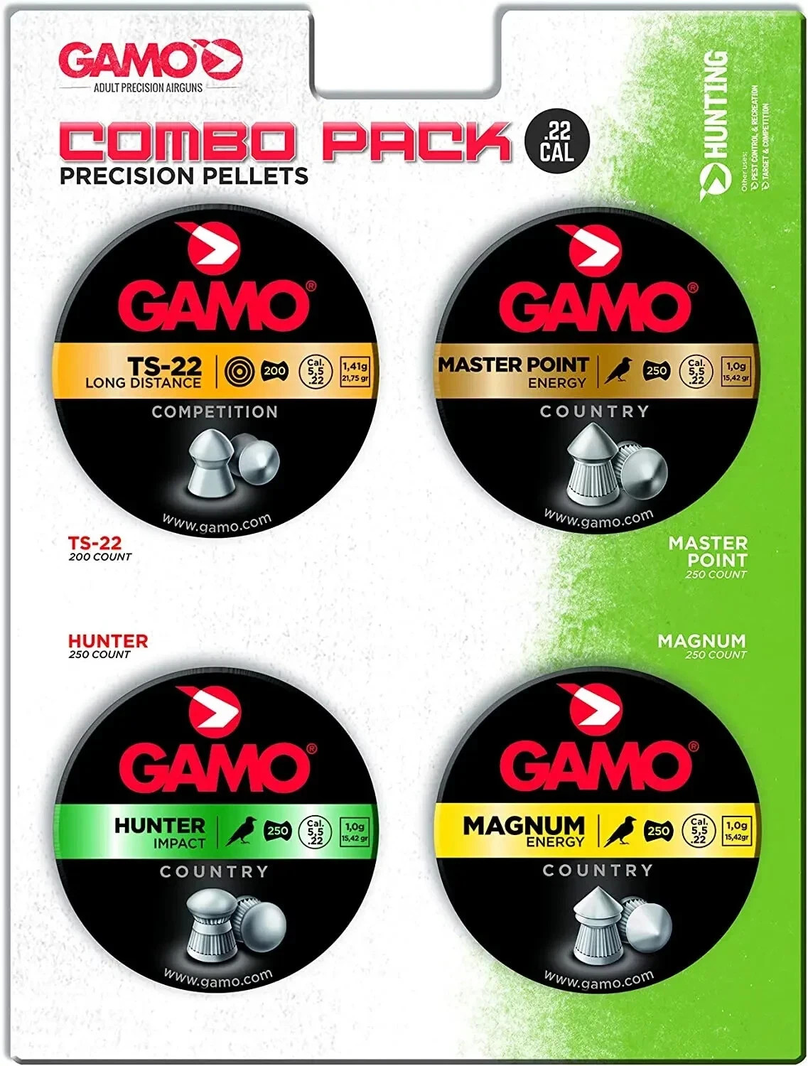 Combo Pack Assorted Air Rifle Pellets, .22 Caliber (TS-22, Hunter, Magnum, Maste