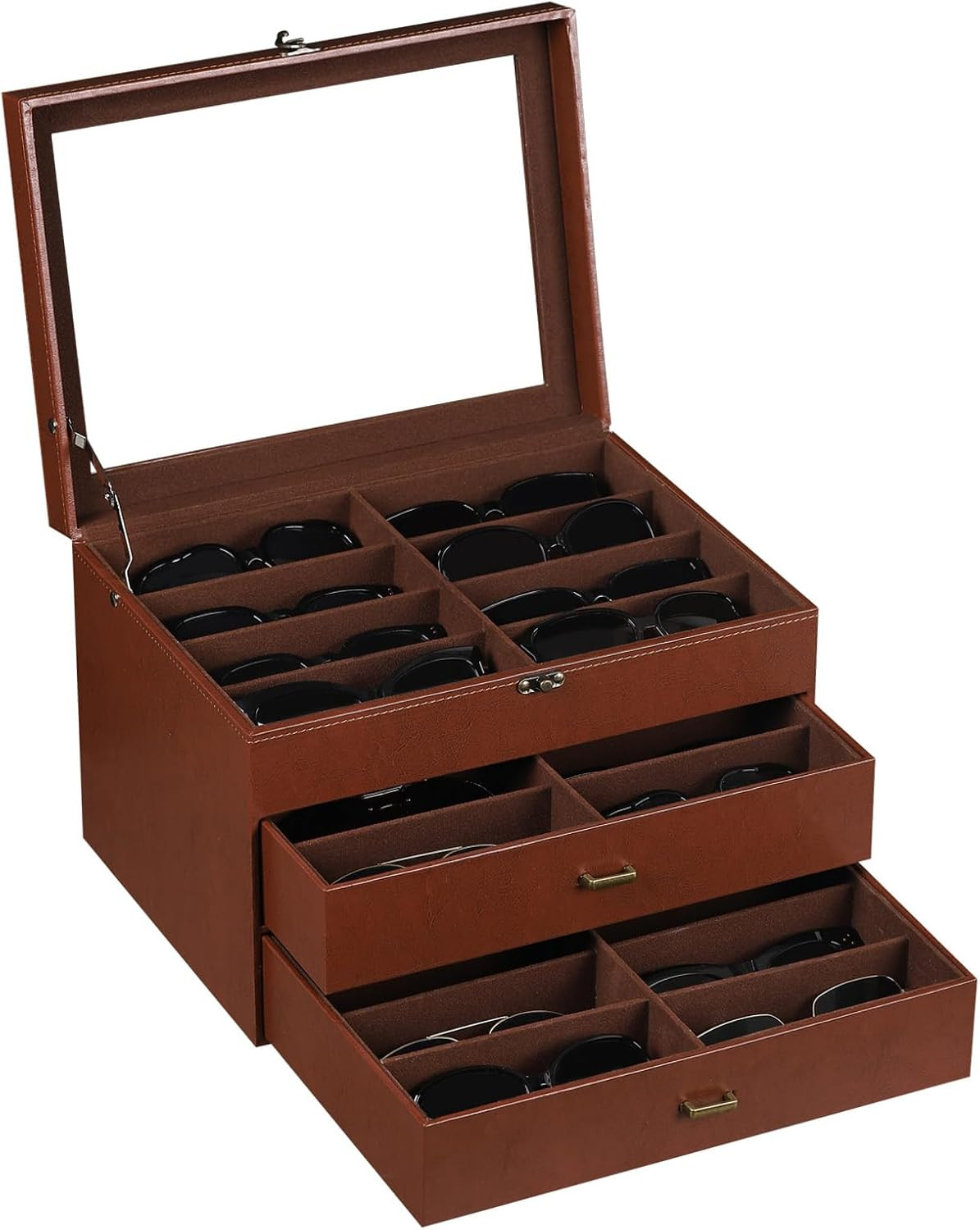 Leather 24 Piece Eyeglasses Storage Case Organizer,Coffee,Mkaw045 | Velvet,Sungl