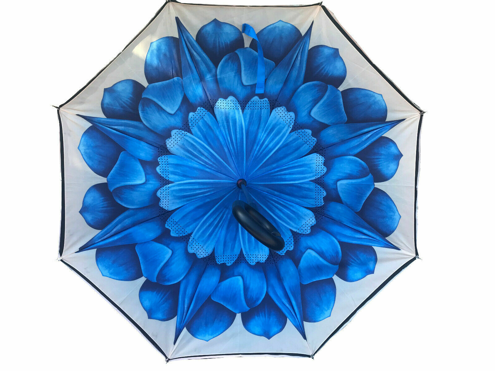 C-Handle Inverted Reverse Umbrella, Flower print (Inside-out, Upside-down)