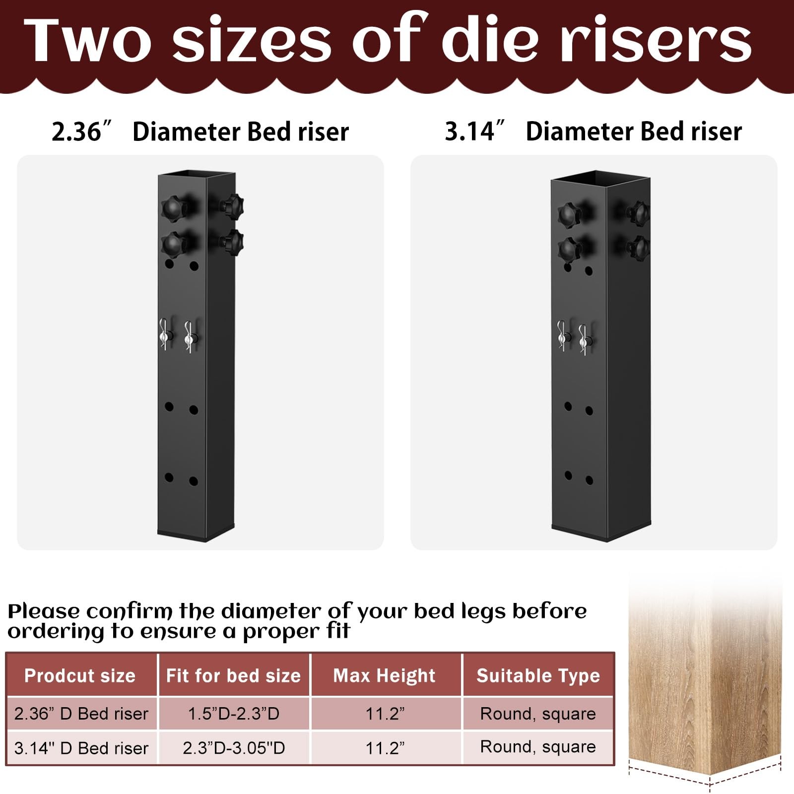 4 Pack Carbon Steel Dorm Bed Riser 3.15" Diameter Metal Bed Riser for Square ...