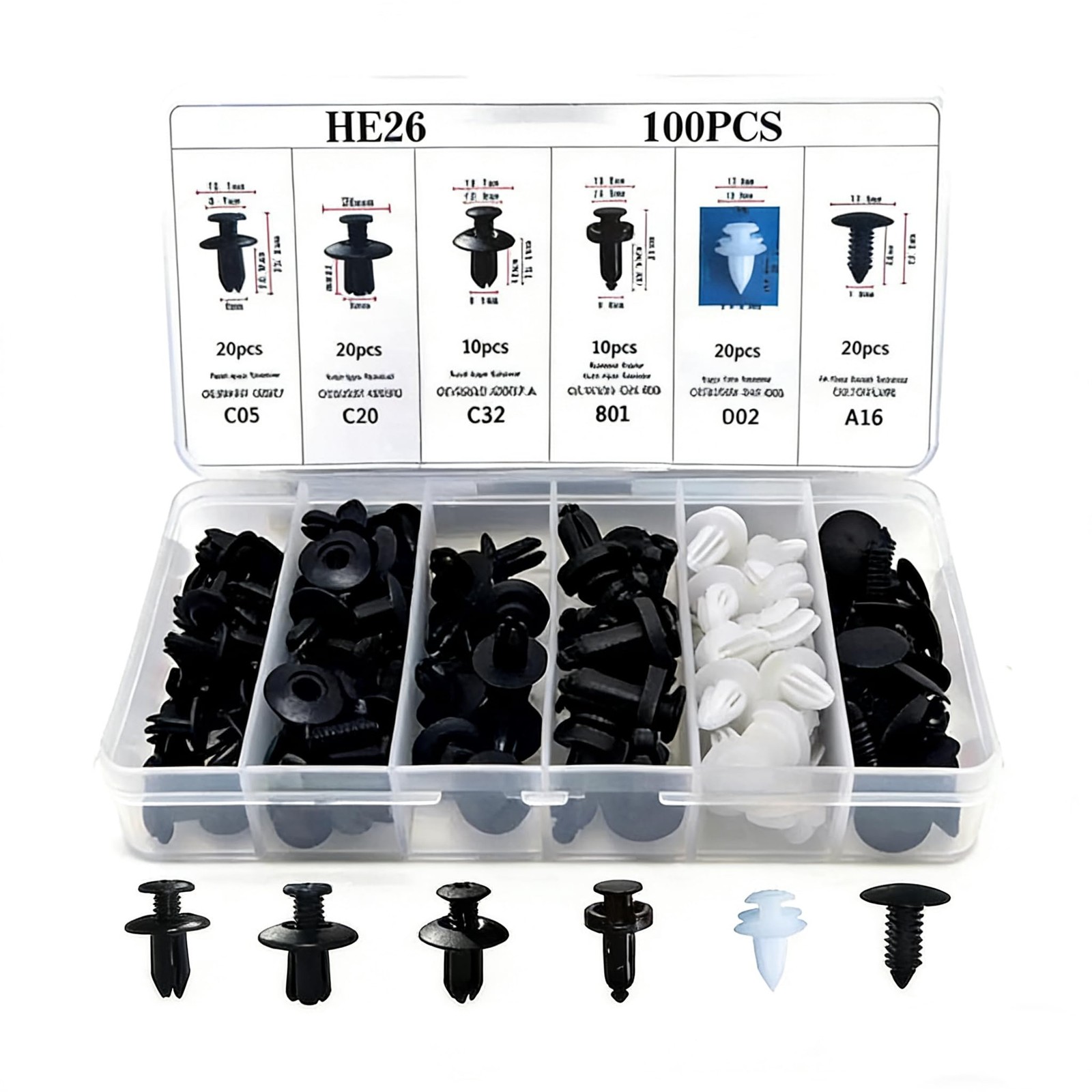 100 Pcs Bumper Clips Car Plastic Rivets Fasteners Push One Size, Black