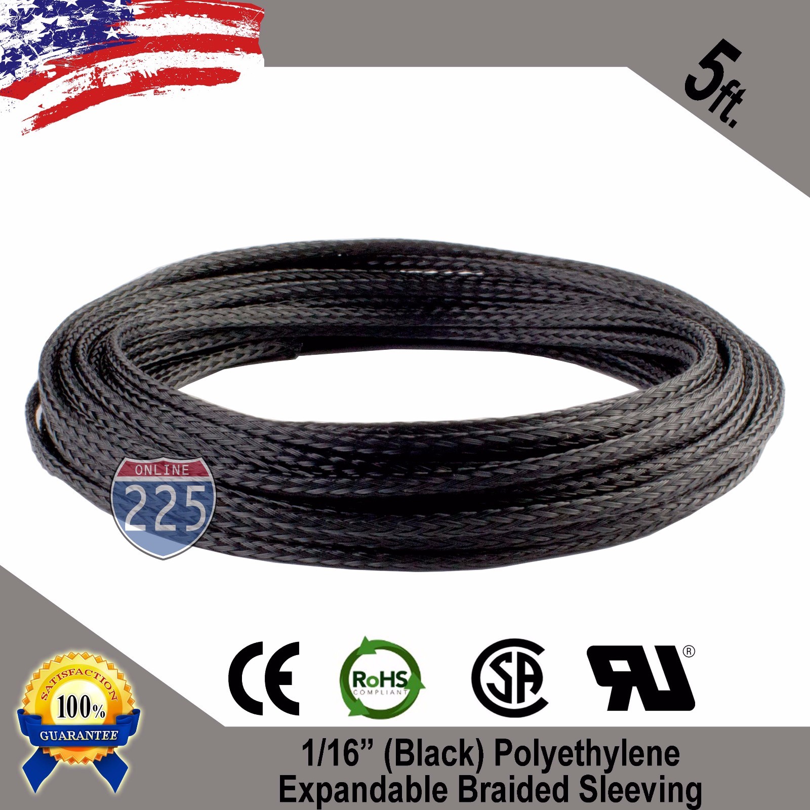 5 FT. 1/16" Black Expandable Wire Cable Sleeving Sheathing Braided Loom Tubing