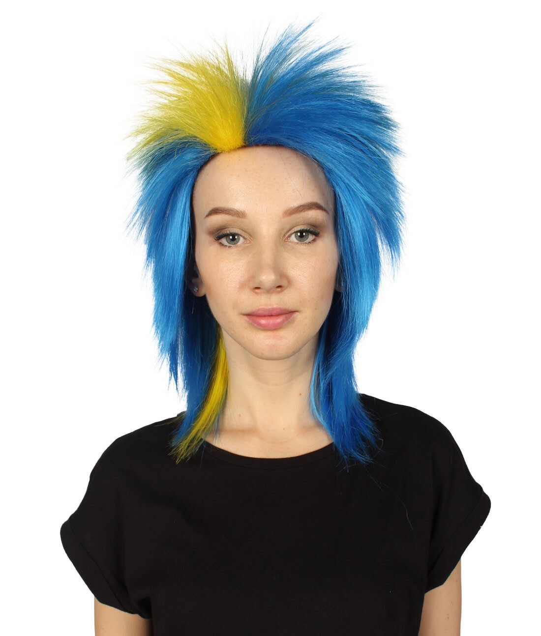 Sweden Flag Sport 80's Mullet Wig, Yellow Blue Colorful Party, HW-2962A