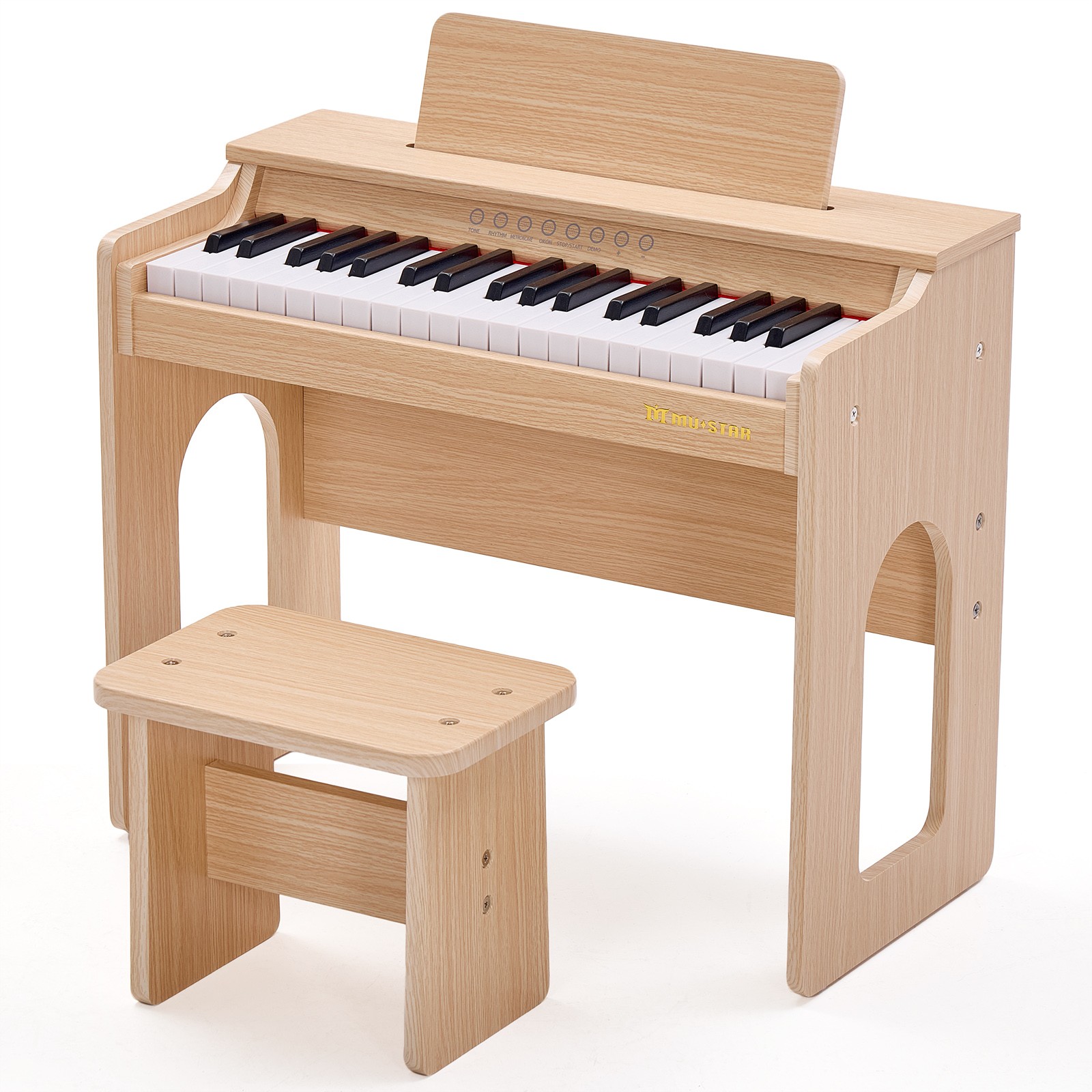 Wooden 37Keys Kids Digital Piano Keyboard Toddler Toys with Bench,Stickers,Cover