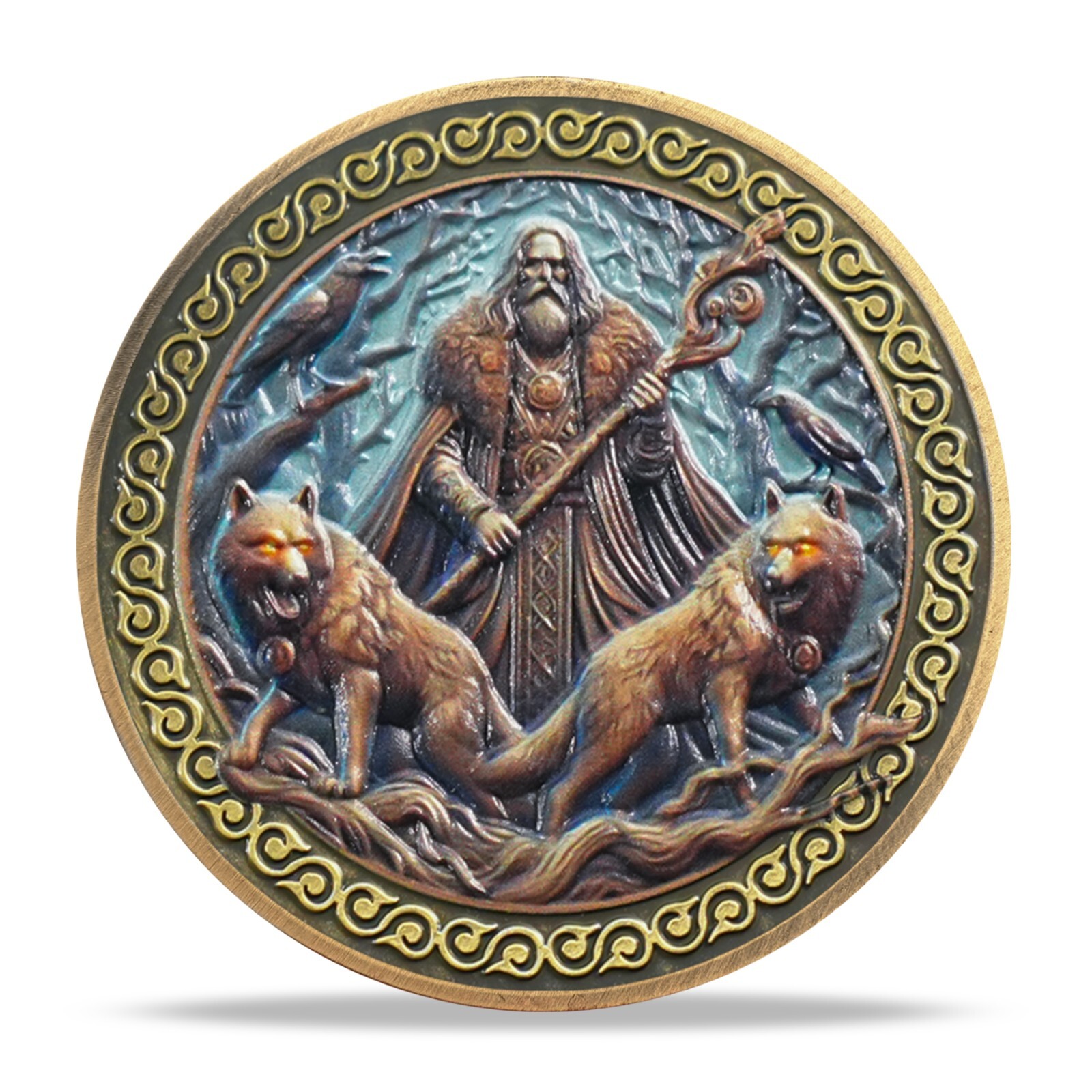 Ancient Viking Challenge Coin Odin and Wolves Norse Myth Viking Collectible Coin