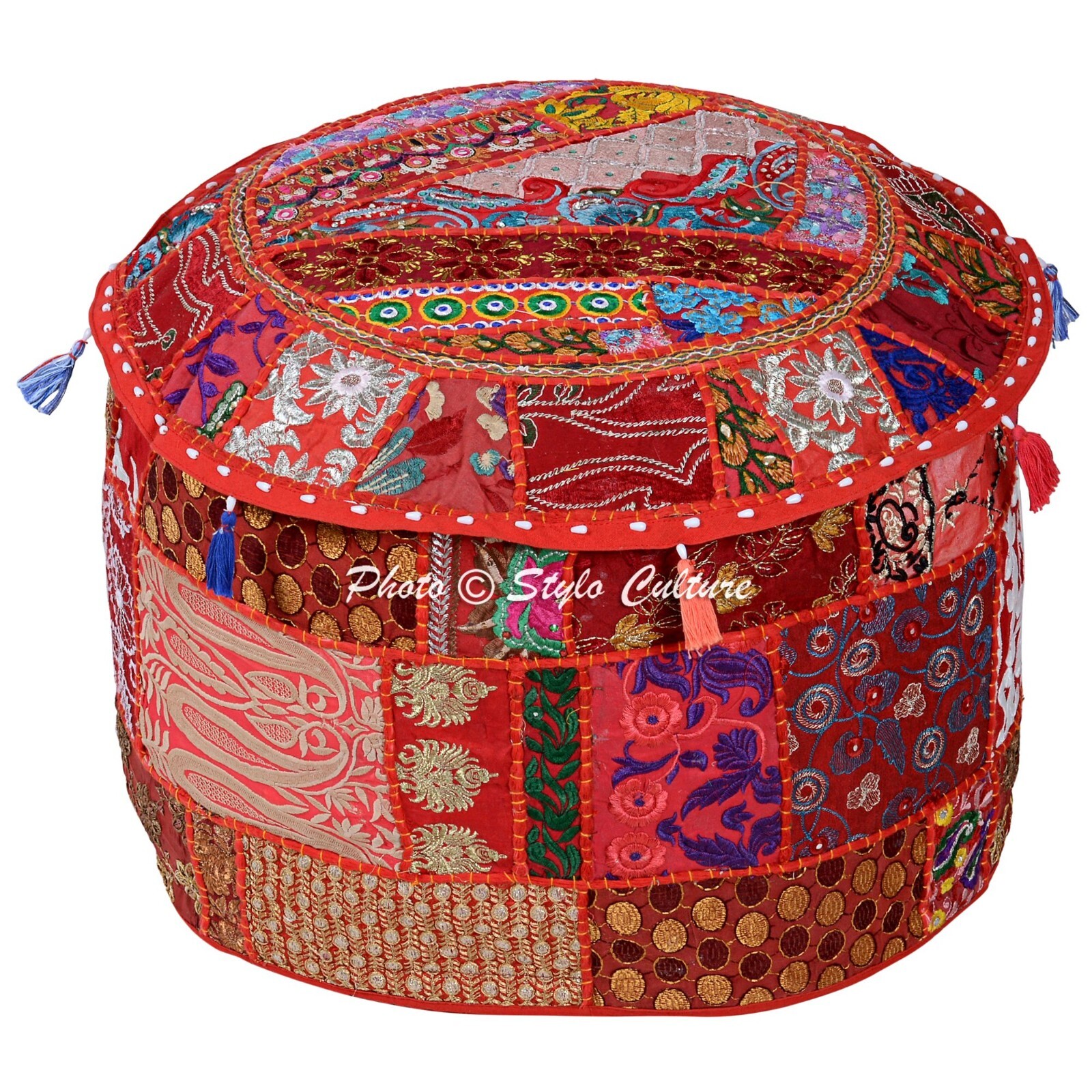 18 in Patchwork Round Ottoman Yoga Pouf Cover Footstool Pouffe Ethnic Decor