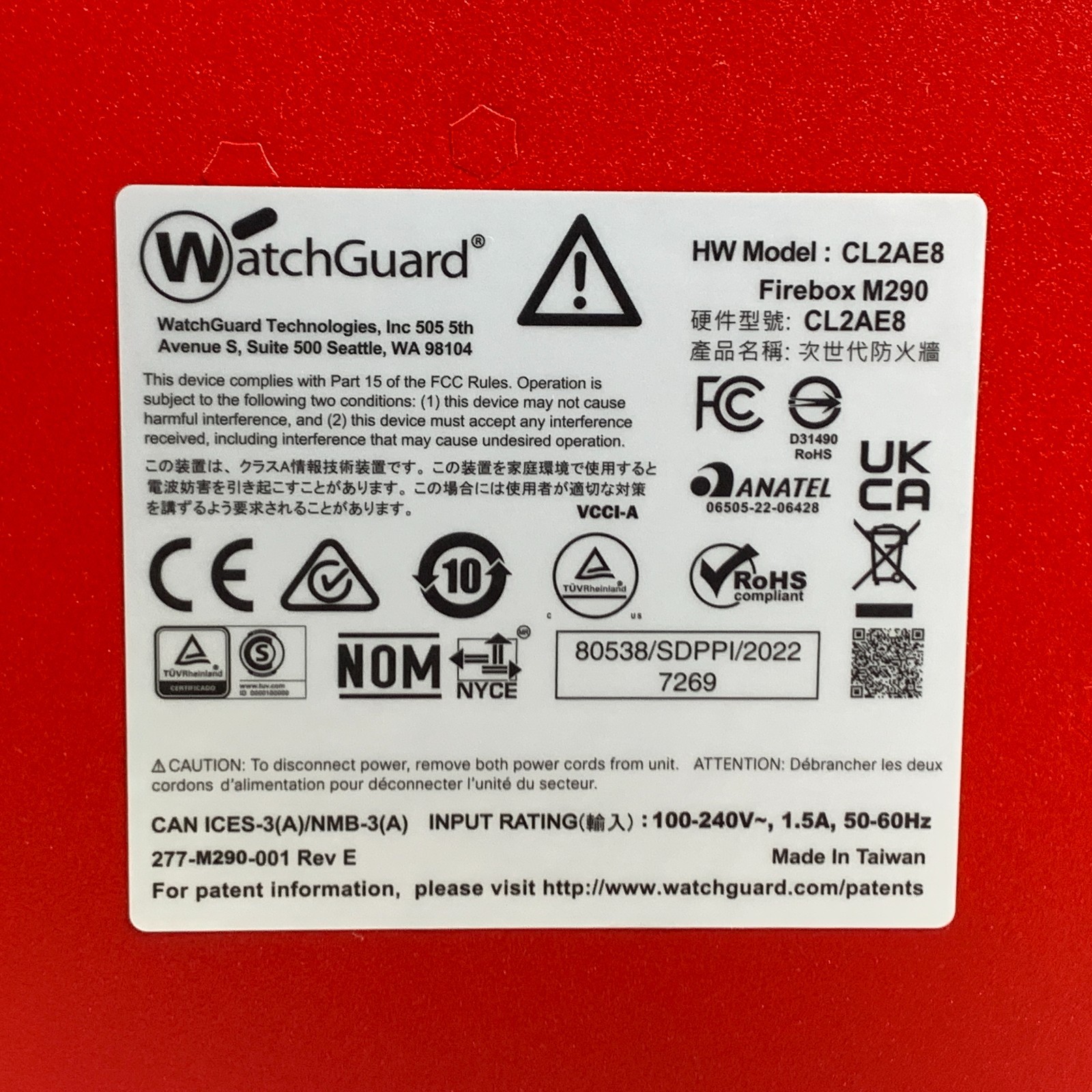 WatchGuard Firebox M290 Appliance CL2AE8 High Availability Firewall New Open Box
