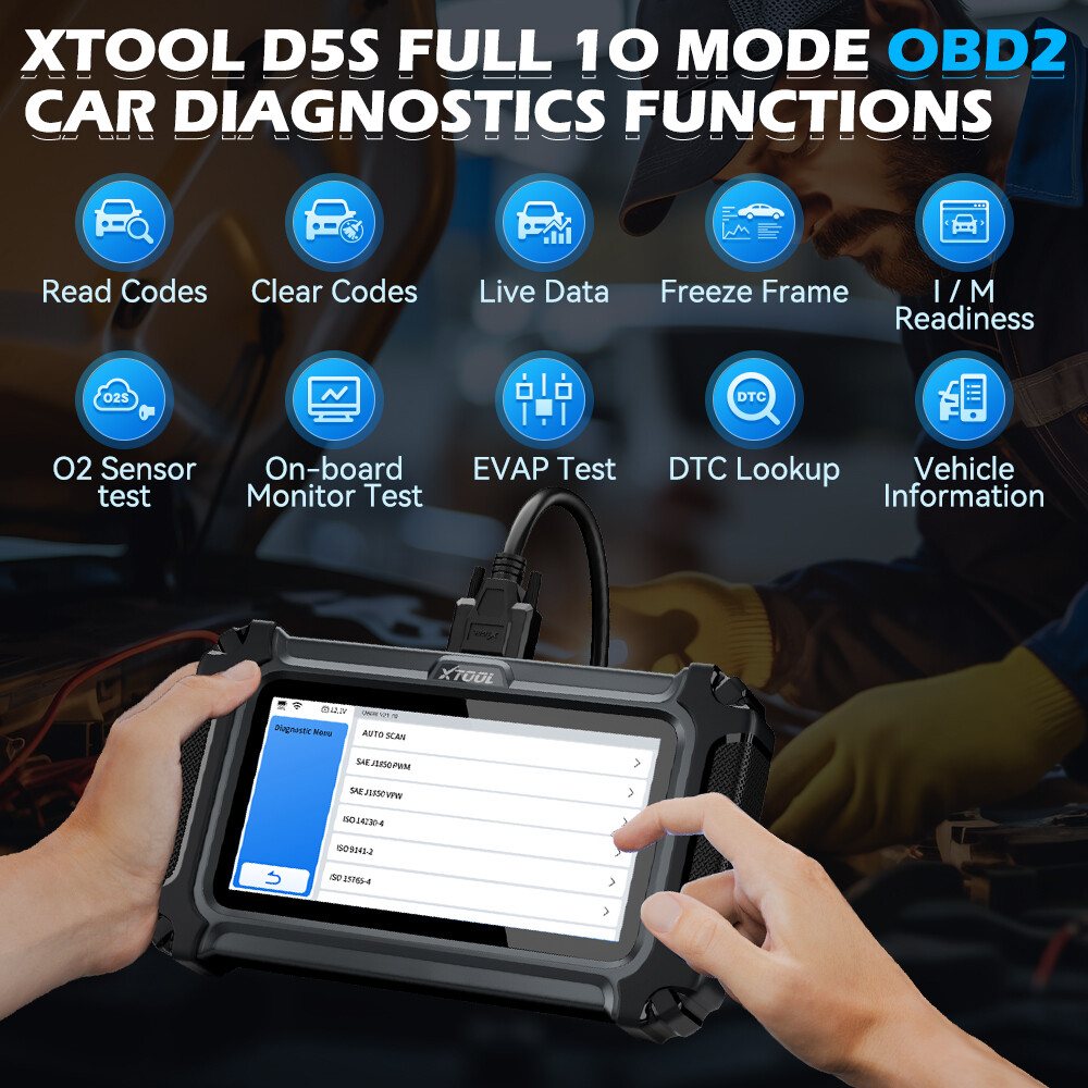 XTOOL D5S Check Engine OBD2 Scanner Transmission ABS SRS Code Reader Diagnostic
