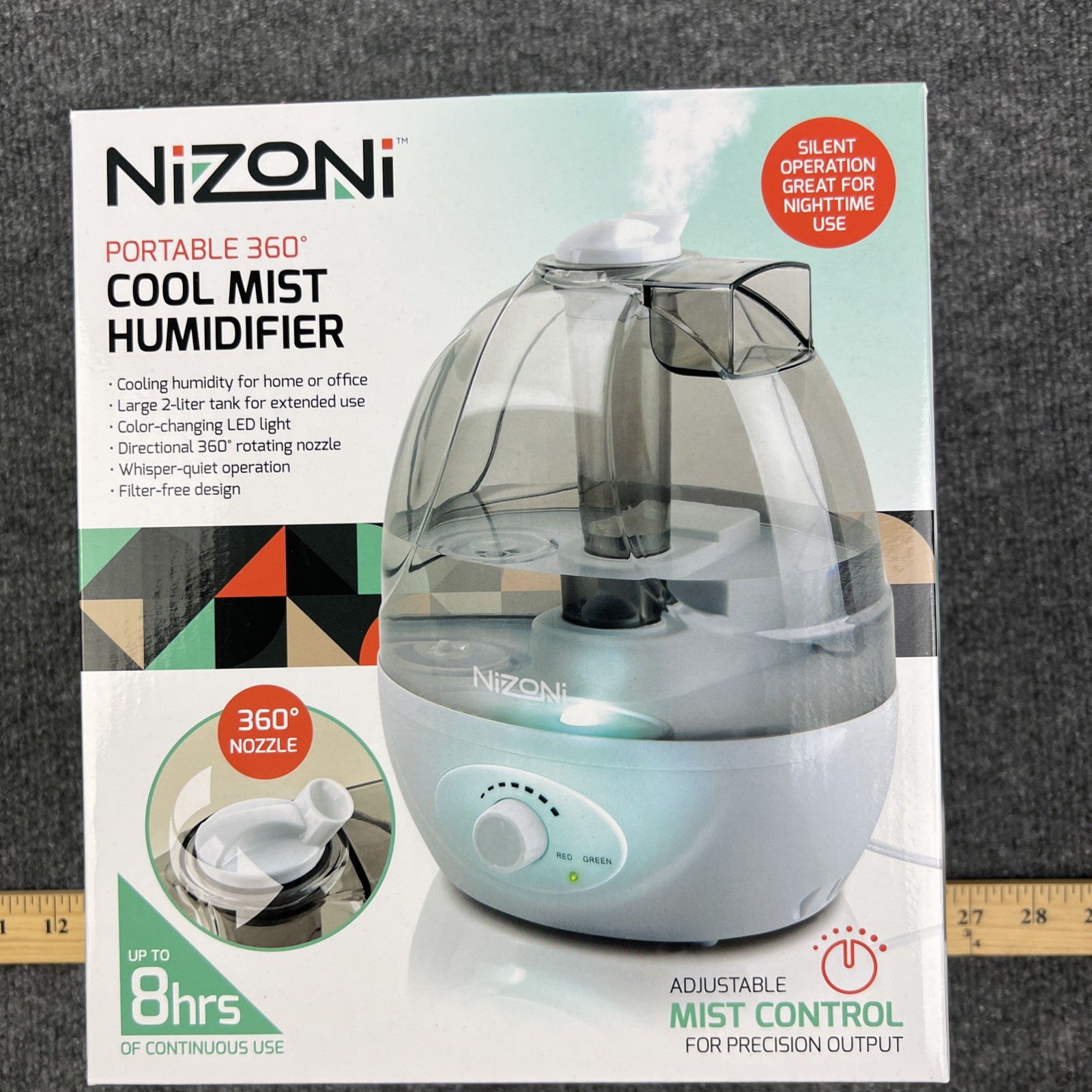 NIZONI Portable 360° Cool Mist Humidifier Filter-Free Lasts Up To 8 Hours - Time