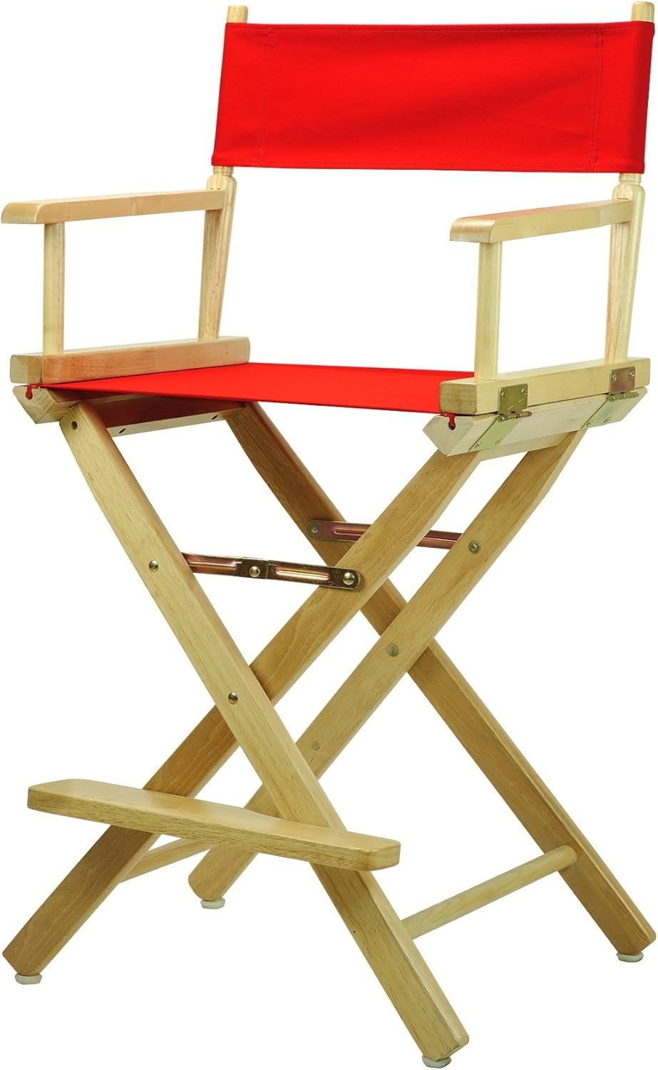24" Director's Chair Natural Frame W/ Red Canvas Counter Height