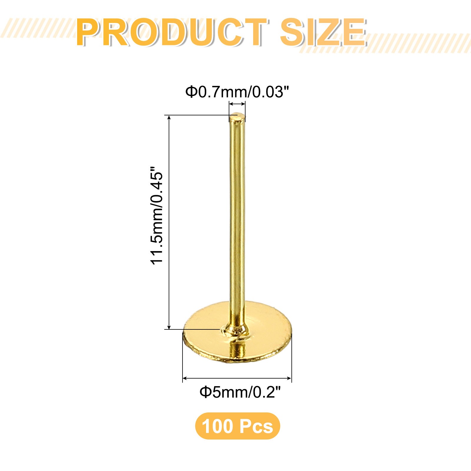 100Pcs Earring Posts and Backs, 5mm/0.2inch Earring Tray Studs, Gold