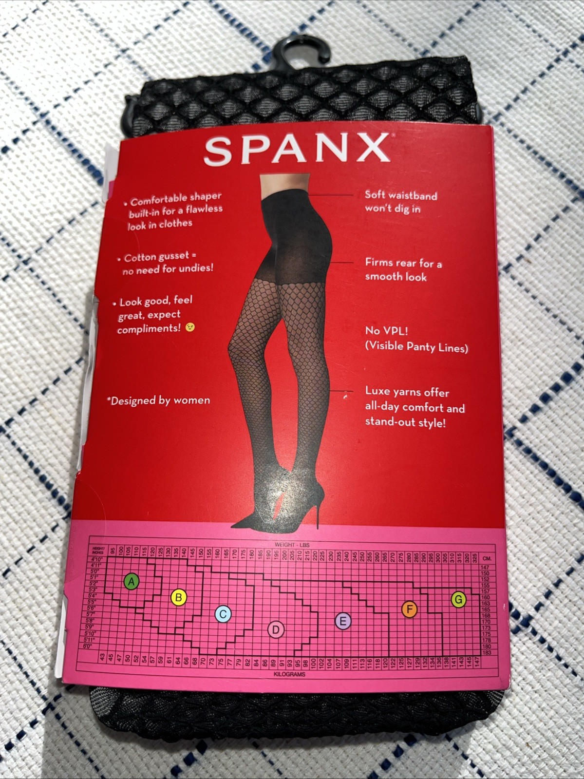 Spanx Size B Fishnet Tights Tight End Very Black Honeycomb