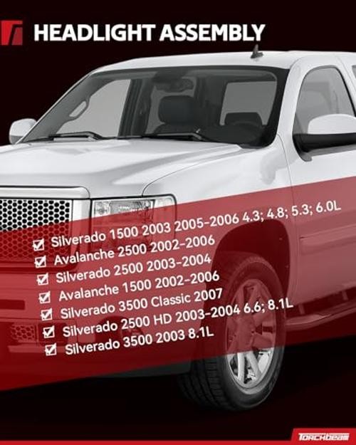 Headlight Compatible with 2003-2006 Silverado 1500 2500 HD 3500 Front Clear