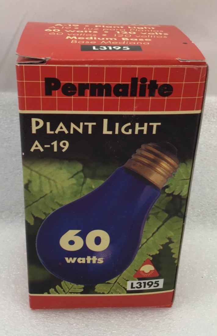 PERMALITE A-19 Plant Light 60W 120V L3195 MED BASE GROW  FLOWER STARTS Natural