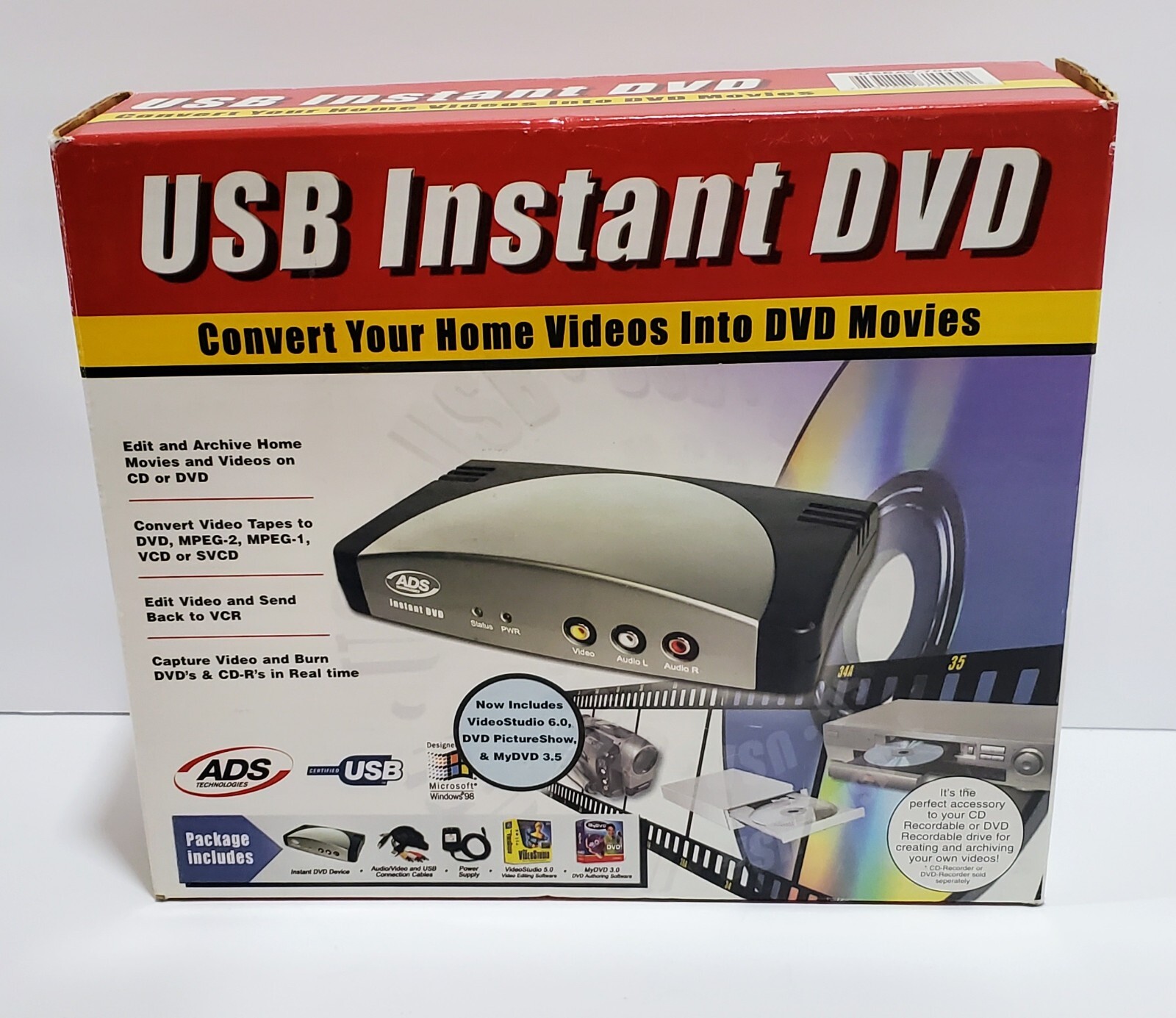 NIB ADS Technologies USB Instant DVD Converter USBAV-700