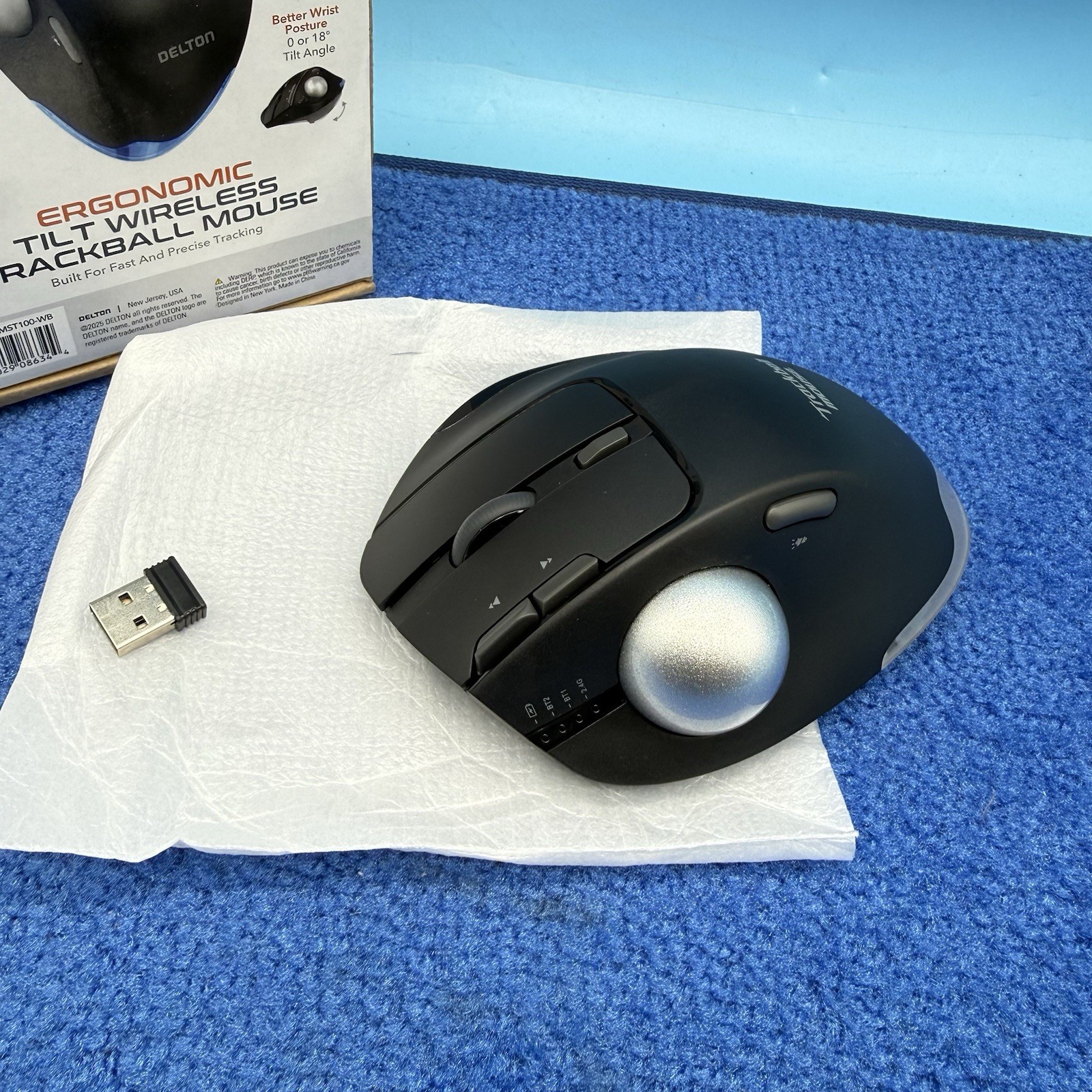 Delton T100 Wireless Trackball Mouse, Rechargeable Computer Mouse, Black