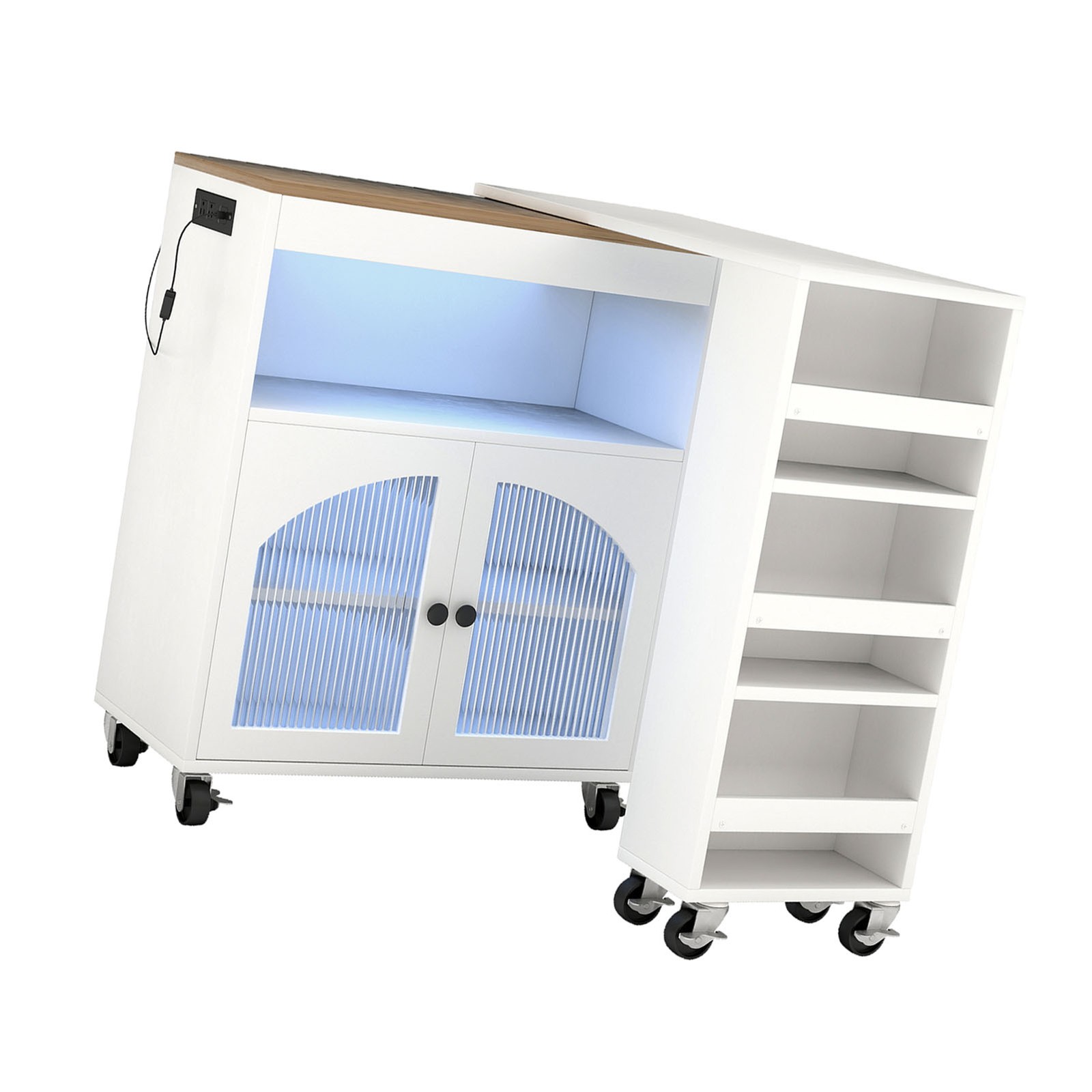 Kitchen Island On Wheels With Extended Table MDF Rolling Kitchen Storage Cabinet