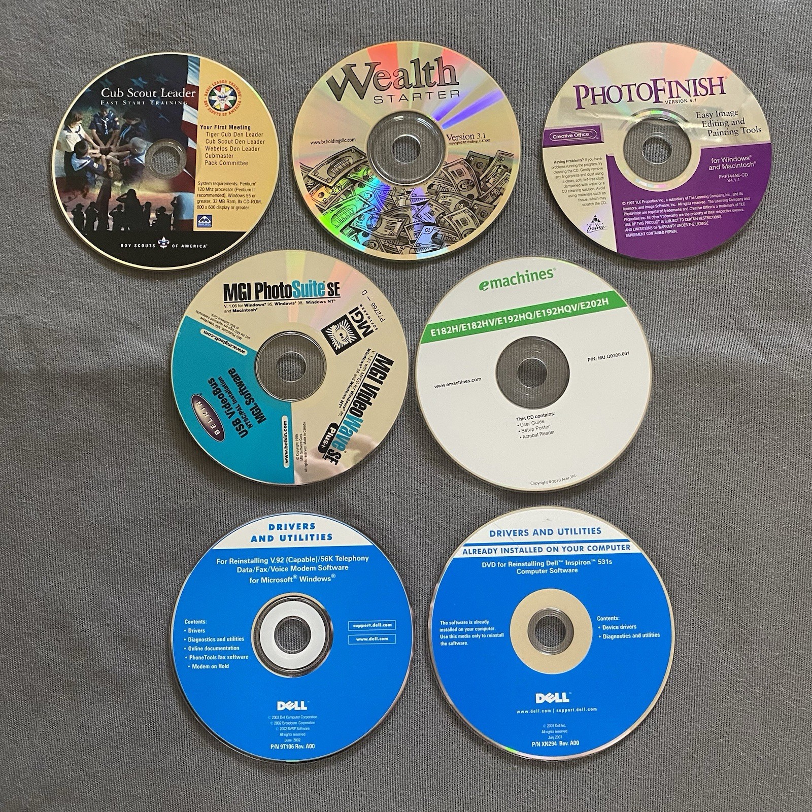 Computer Discs Lot Of 7 Dell HP Emachines MGI Photo Finish - Untested - Tech