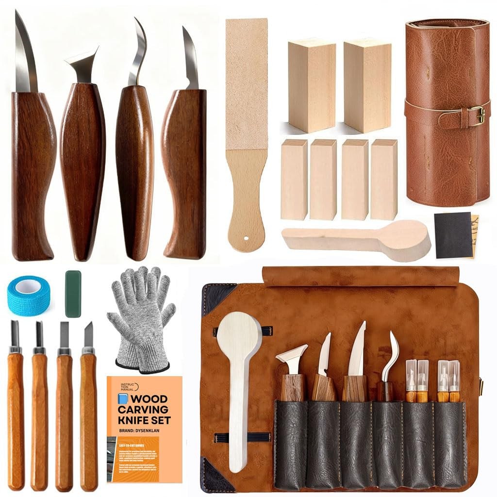 Wood Carving Kit Deluxe-Whittling Knife with PU Storage Bag,4 Wood Carving Kn...