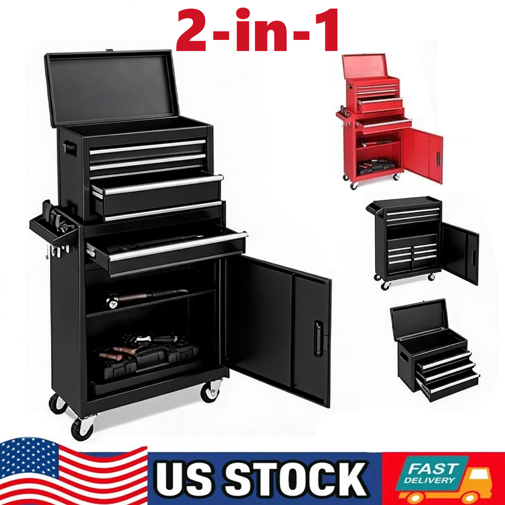 4 Drawers Rolling Tool Cart w/ Lock  & Wheels Mobile Tool Cabinet 2 IN 1